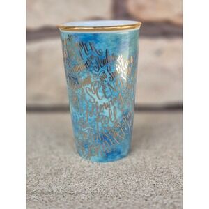 Starbucks 2016 Anniversary Blue Watercolor Gold Siren Ceramic Tumbler 12oz Mug